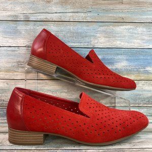 Clarks Juliet Hayes Perforated Red Suede Loafers